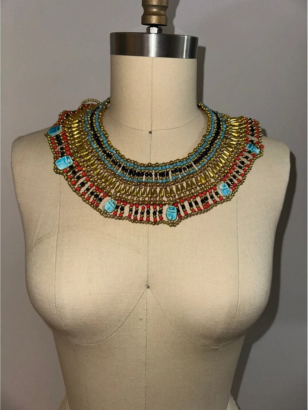 Egyptian Inspired Multicolor Beaded Statement Necklace
